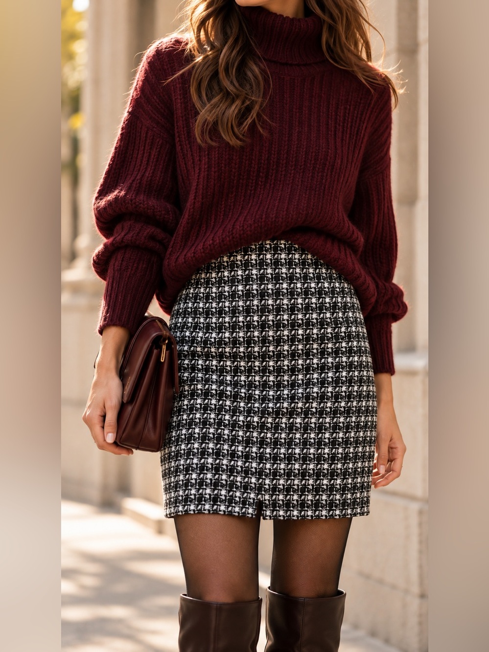 Talbots Petite 8 Black White Tweed Mini Skirt Fall Autumn Textured